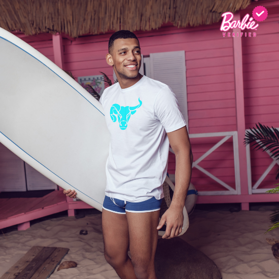 Solid white T-Shirt With Sky Blue Design