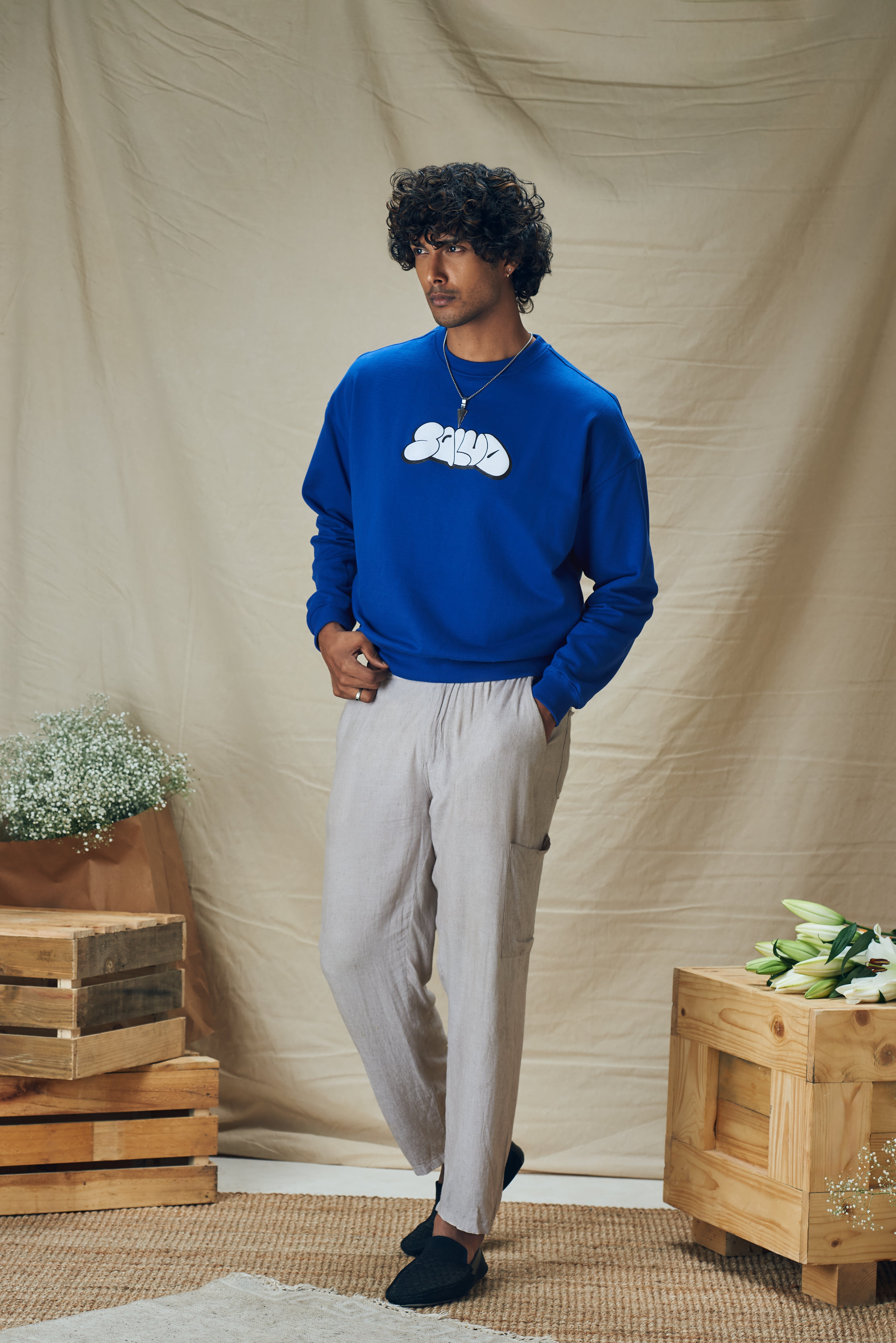 Royal Blue Relaxed Fit Sweatshirt - Main Image