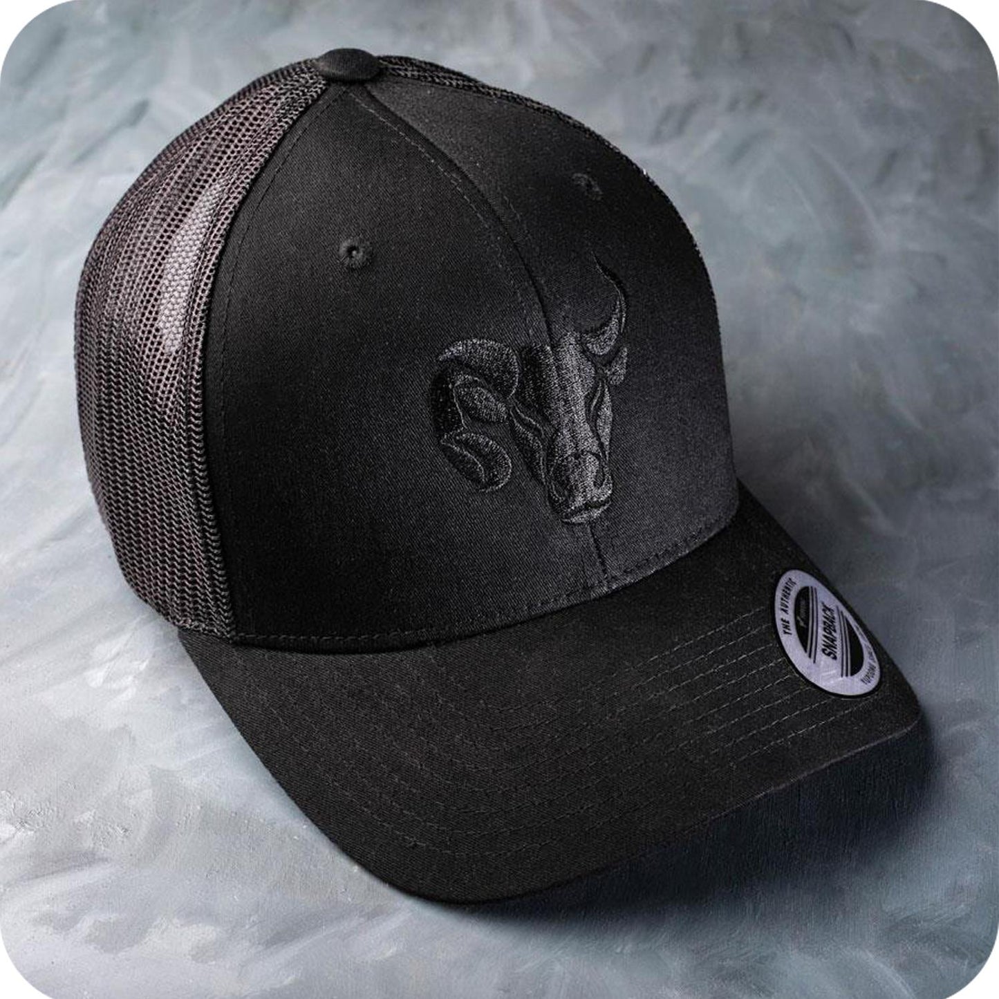 Solid Black Cap With Black Embroidery Design