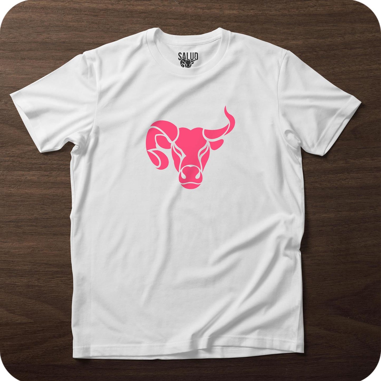Salud Basic White Tee With Neon Pink Design