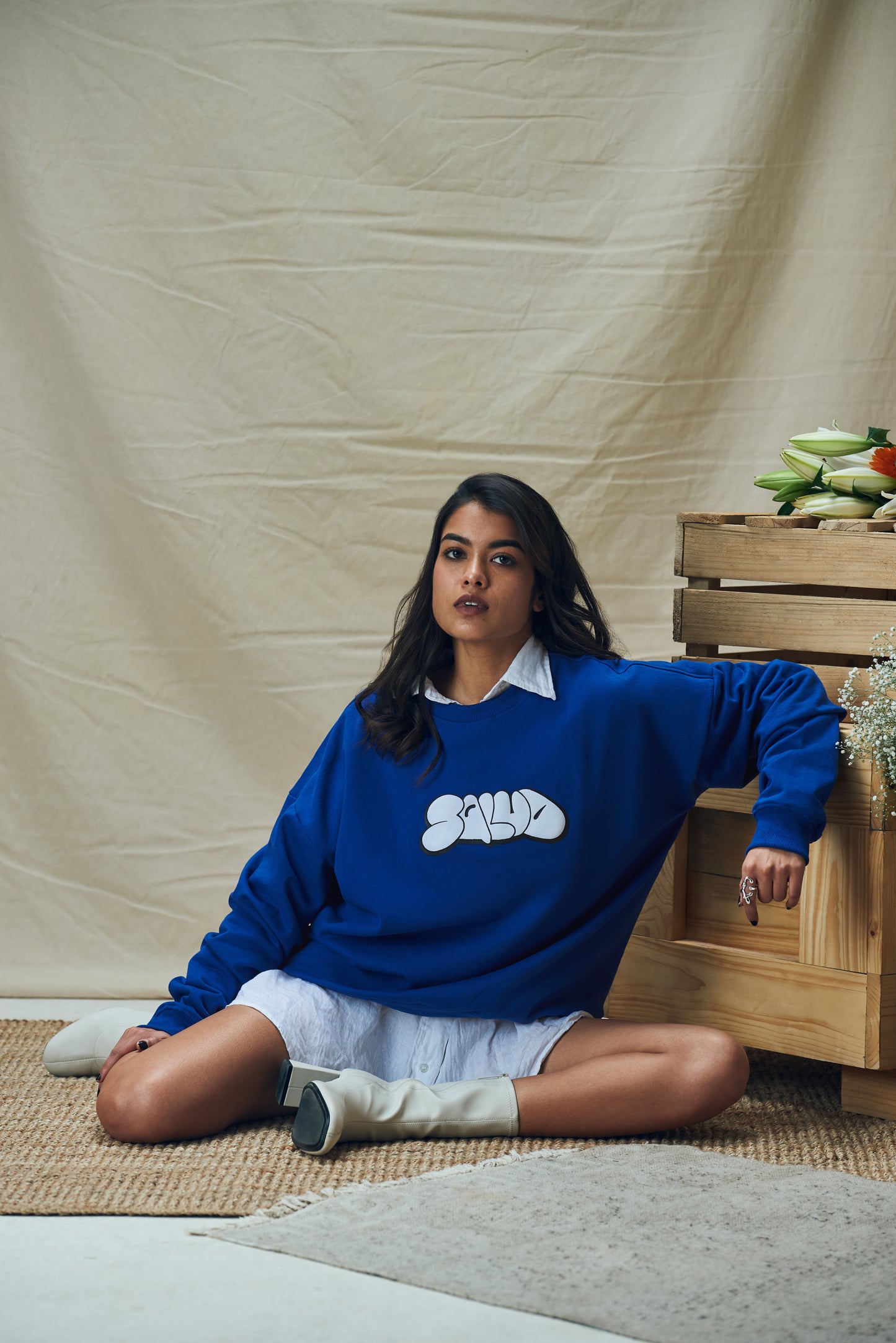 Relaxed fit royal blue in color sweatshirt