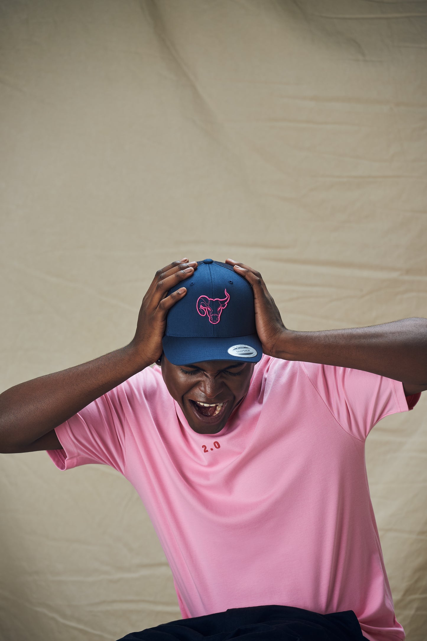 Pink On Navy Trucker Cap (3D Embroidered)