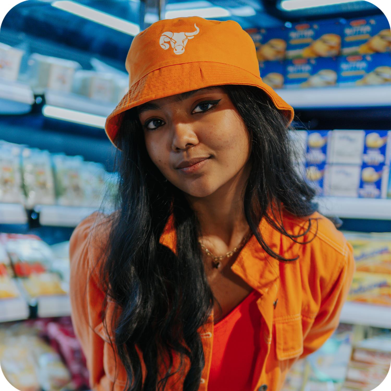 White Design Print Salud Orange Cap For Women